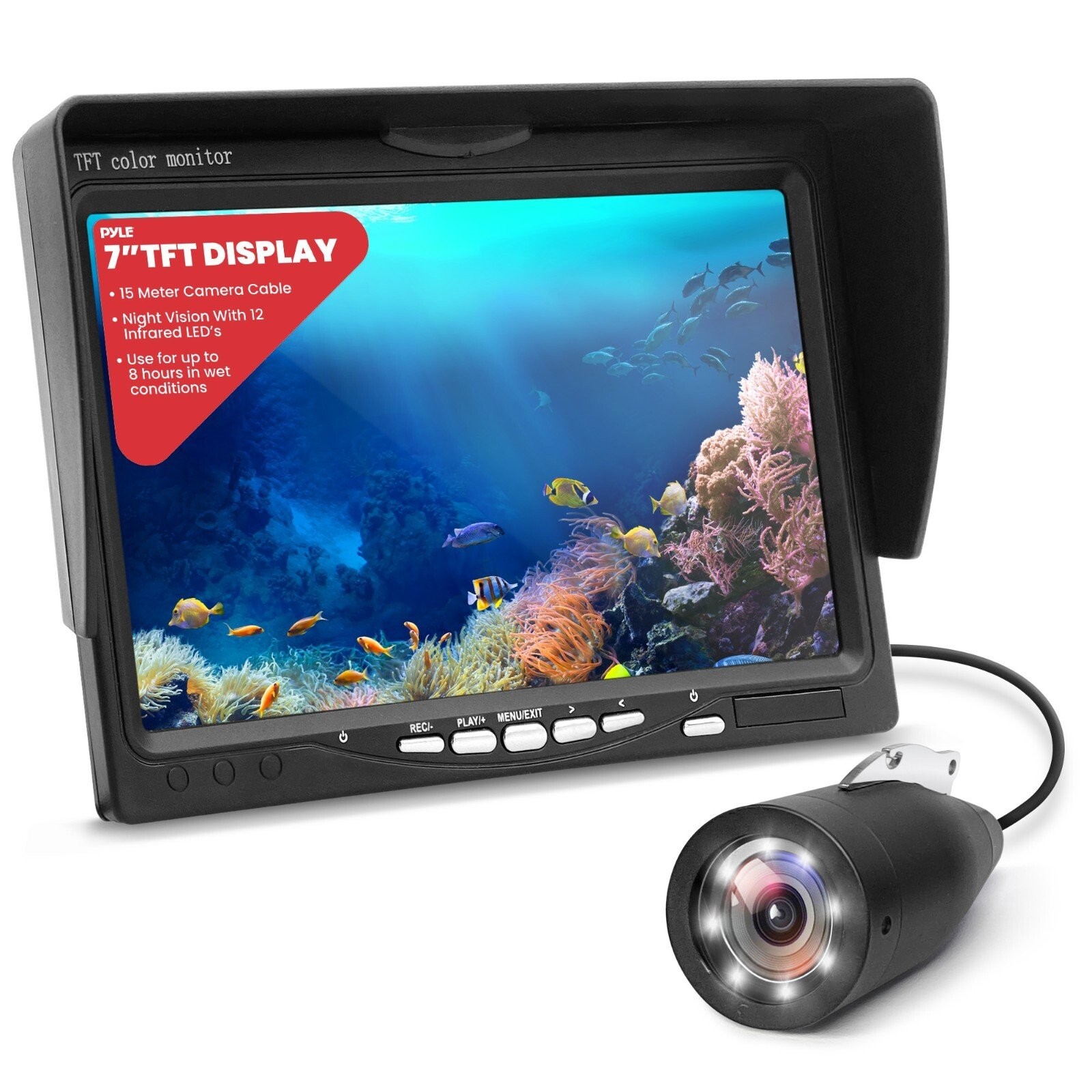 Pyle 7" Portable LCD Monitor Underwater Fishing Camera 1000TVL 12pcs