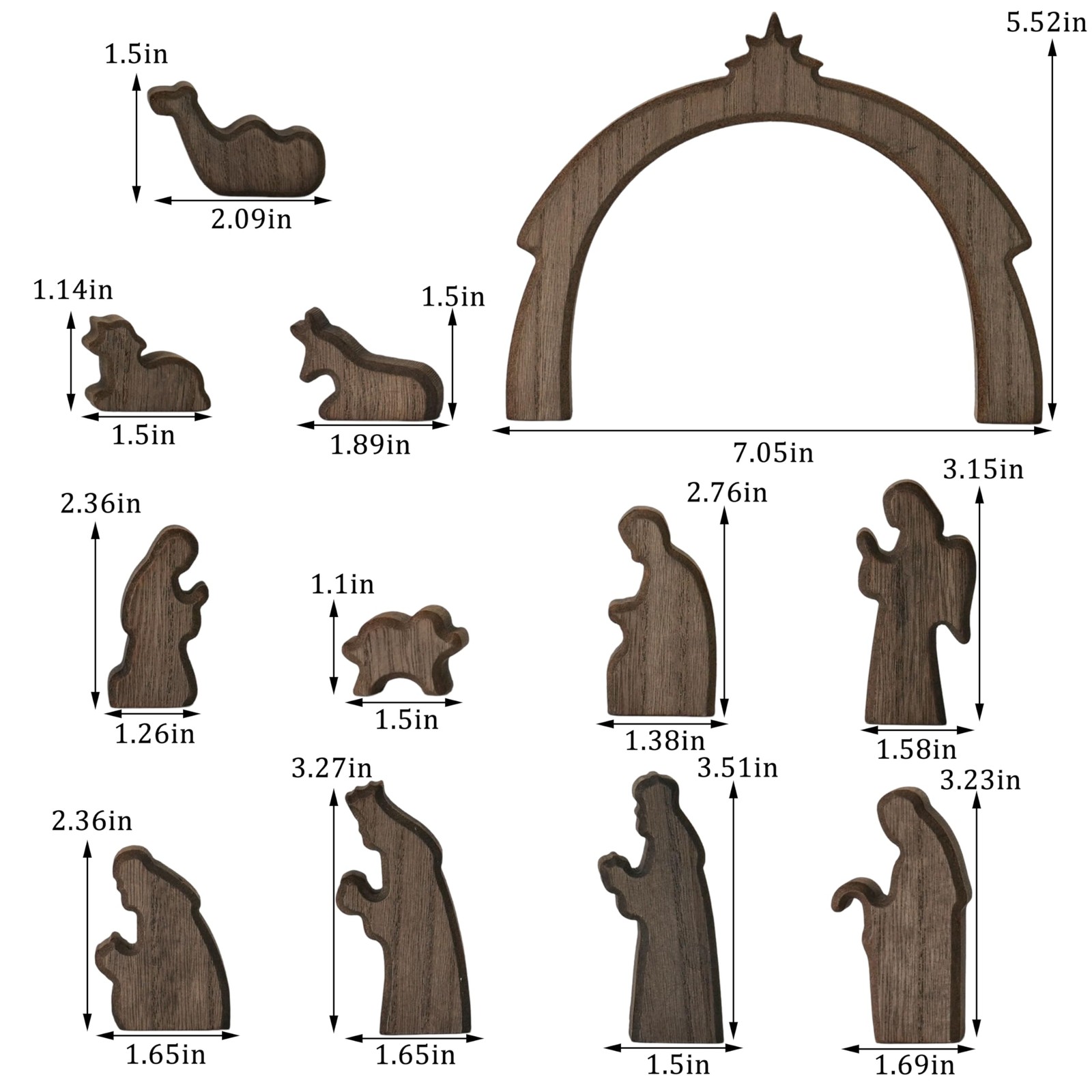 Indoor Christmas Nativity Set 12pcs Wooden Manger Rustic Mini Figurines