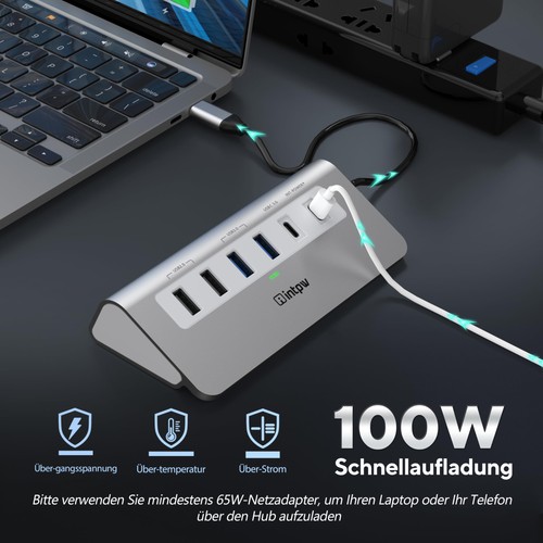 Hub USB C 9-in-1 Hub USB 3.0 avec 4K HDMI 1M Câble 2 USB-A 3.0 PD 100W 2 Type... - Photo 6/9