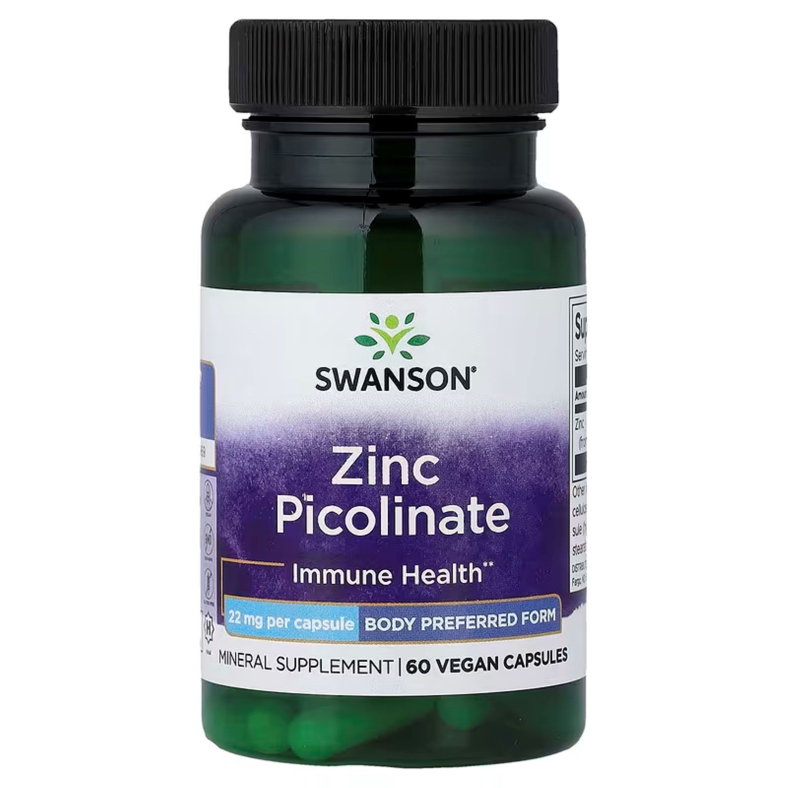 SWANSON ZINC PICOLINATE 22MG IMMUNE HEALTH 60 VEGAN CAPSULES