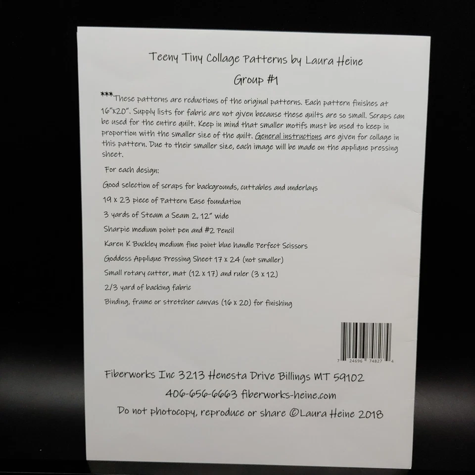 Teeny Tiny Collage Quilt Patterns Group 1, 16x20 Laura Heine Dress Fish Elephant - Image 3 of 3