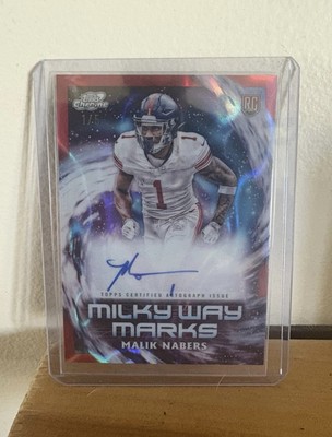 2024 Topps Cosmic Malik Nabers 1/5 Red Auto Milky Way Marks Jersey + Color Match