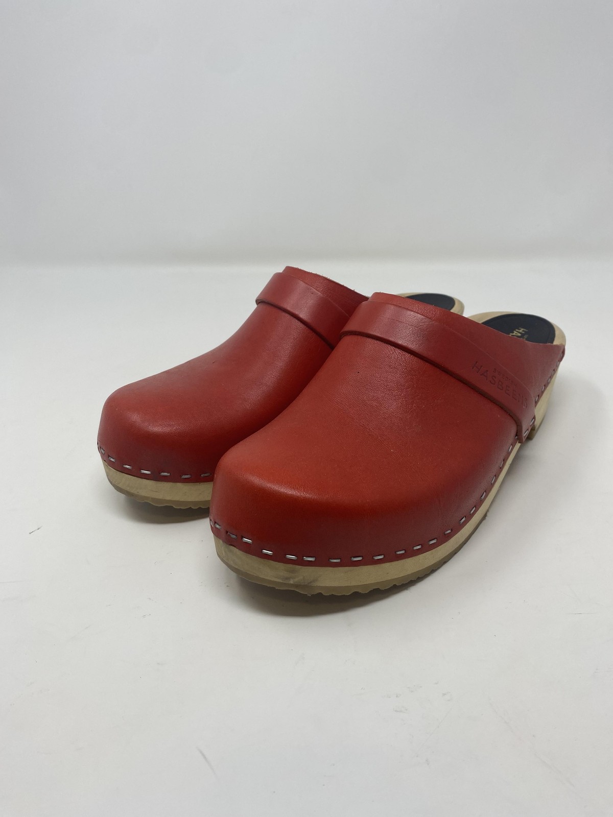 SAOLA Scarpe Svedesi Hasbeens Donna Taglia 38 Zoccoli Pelle Slip On Suola Legno Classiche