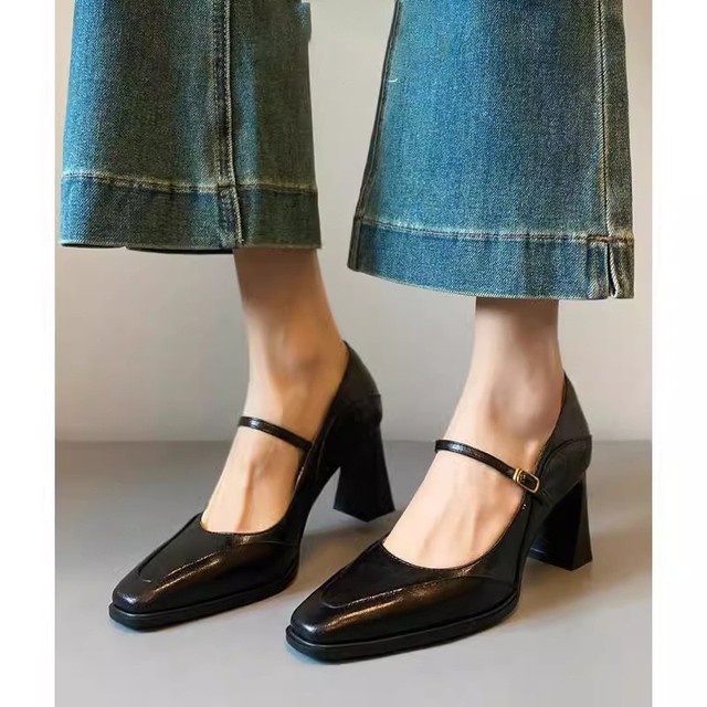 Zapatos individuales retro boca poco profunda para mujer zapatos franceses de tacón alto Mary Jane