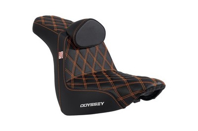 Odyssey Harley-Davidson Leather Seat w/Backrest Orange 2018-25 Low Rider S