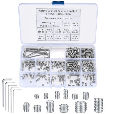 Madenschrauben Set, Edelstahl, Innensechskant, 240 Stück, M3-M8, Reparatur
