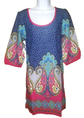 Just Funky paisley printed 3/4 slv tunic style dress Size Small