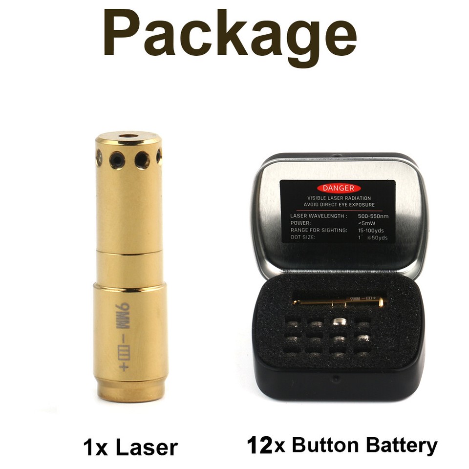 Green Laser Boresight 9MM/243/308WIN/CAL.223REM Cartridge Bore Sighter