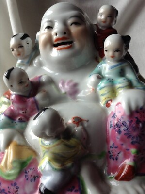 Buddha Child Boy Laugh Play Game Fun Yoga Meditation Antique Porcelain Figure