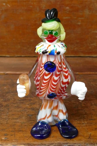 Vintage Murano Hand Blown Art Glass Clown Figurine Paperweight Italy 7 1/2” Tall