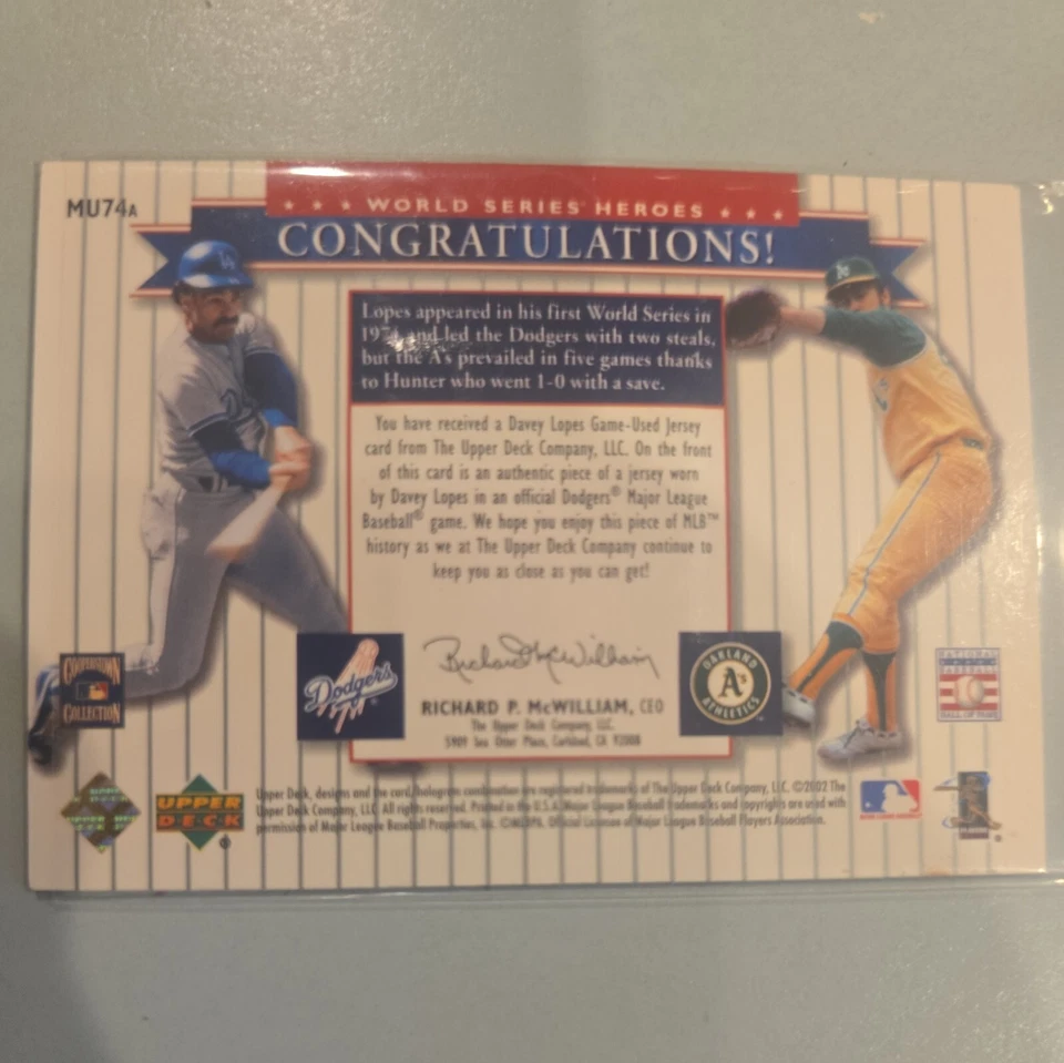 2002 World Series Heroes Classic Match-Ups Davey Lopes Catfish Hunter #MU74a HOF - Image 2 of 2