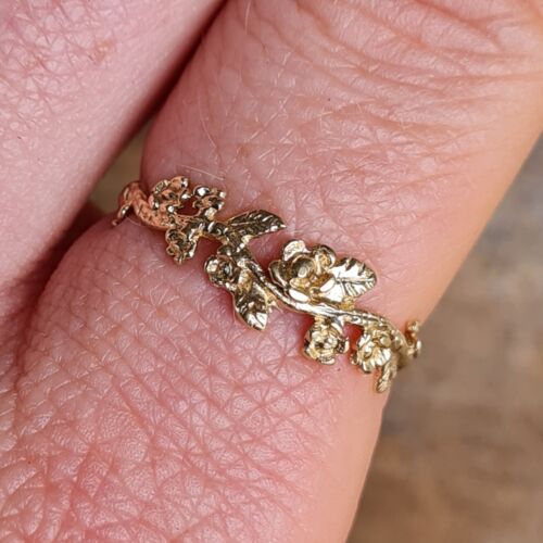 Vintage 1993 Hallmarked Solid 9ct 9k Gold 375 Floral Flower Ring Band Size O 1/2 - Picture 1 of 16