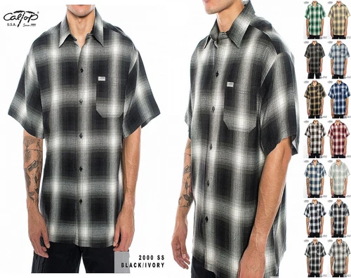 CALTOP OLD SCHOOL FLANNEL VETERANO SHORTSLEEVE SHIRT PLAID SM-5X GANGSTER