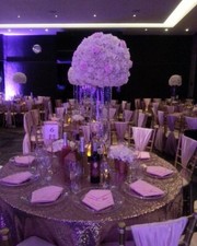 130" Rose Gold Sequin Table Covers for Hire £35.00 (Minimum order 4)