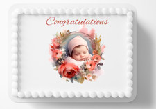 Customized Watercolor Baby Girl Edible Image Cake Topper Baby Shower Party