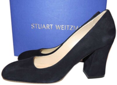Stuart Weitzman Pumps Curveblock 85 Heels Navy Blue Suede Block Heel Sz 9,  $495