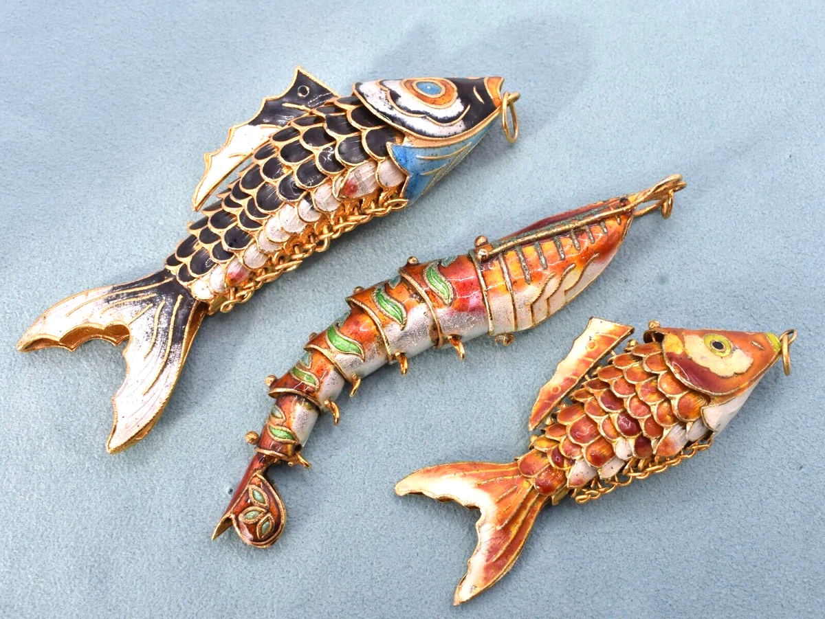 Vintage cloisonne earrings fish - Gem