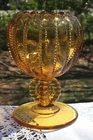Antique NORTHWOOD Gold Glass Pedestal Beaded Panel ROSE BOWL Vtg 5"