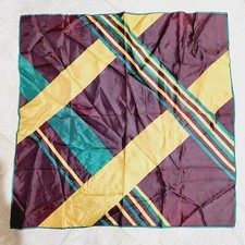Vintage Scarf Acetate Plaid Stripe Check Square 23" Fall Autumn Coloes Abstract