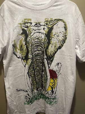 90's~00's elephant back print Tシャツ Vintage All Over Print Double Sided Elephant Nature Tanzania