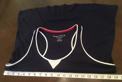 Nautica Sleepwear WN SZ LARGE SLEEPSHIRT RED White & Blue Cotton Bl Sleeveless - Picture 7 of 11