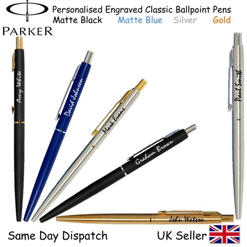 PERSONALISED ENGRAVED PARKER CLASSIC JOTTER BALLPOINT BLACK GOLD SILVER BLUE - Picture 1 of 9