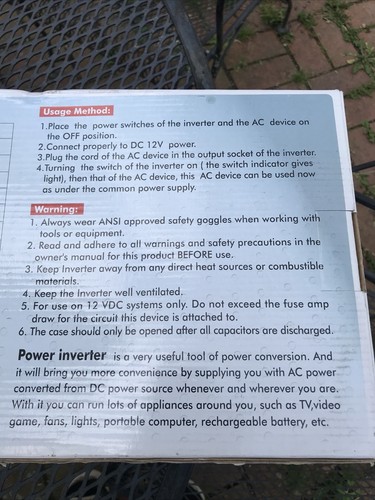 Chicago Electric 1200W DC-AC Power Inverter 12V DC To 120 V AC 93761 Brand New - Picture 4 of 8
