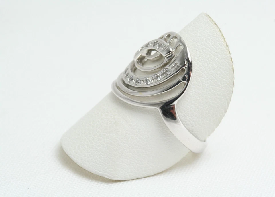 Anello da donna Occhio Stilizzato in Oro Bianco 18 Kt e Zirconi misura 15 nuovo - Immagine 2 di 4