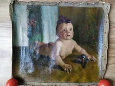 Vintage Oil Painting Portrait kid baby USSR Socialist realism Impressionism Chil