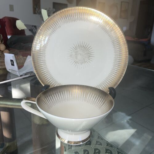 Plankenhammer Floss Atomic Cup Saucer Gold Germany 1950's Vintage