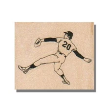 Mounted Rubber Stamp, Small Baseball Player, People, Hand,Man,Ball,Bat,Sports,wm