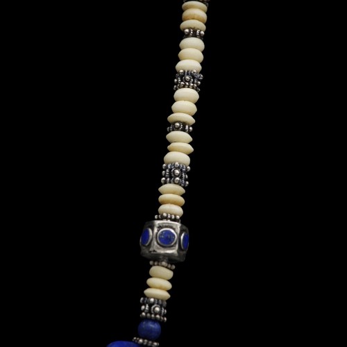 Beautiful Sterling Silver & Lapis Beaded Lariat Necklace Vintage - Picture 2 of 12
