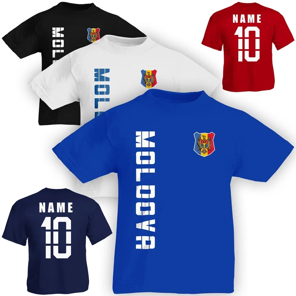Kinder T-Shirt Trikot Moldawien Moldova inkl. Name & Nummer S M L XL XXL Fussbal - Bild 1 von 1