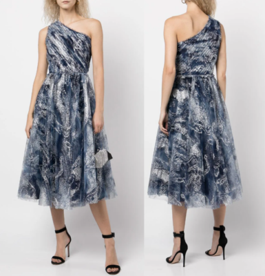 marchesa notte shimmer midi dress Marchesa Notte Shimmer Midi Dress