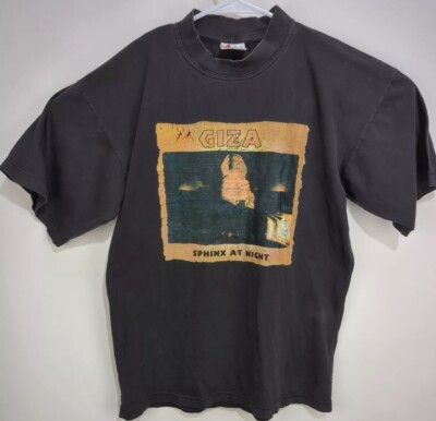 Vintage Giza Sphinx At Night Shirt Apple Tee Made In Egypt faded Black Large L