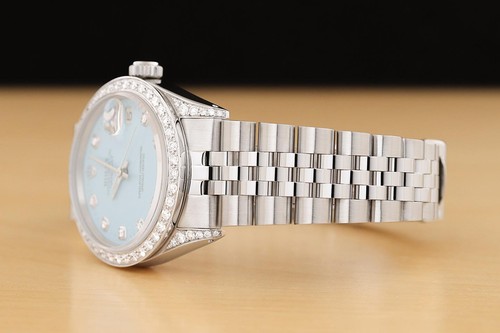Rolex Datejust 6824 31MM Oro Bianco Acciaio Inox Acqua Diamante Blu Orologio - Foto 4 di 9