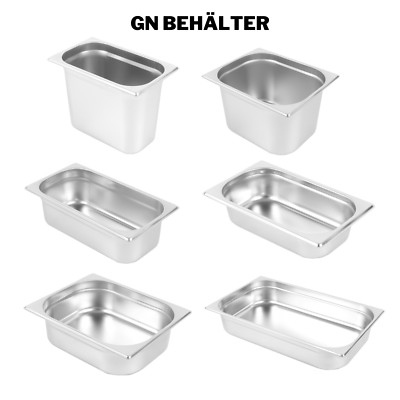 GN Behälter Edelstahl Gastronorm 1/1 1/2 1/3 1/4 1/6 1/9 2/3 20-200mm o. Deckel