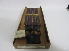 Vintage COACH Men's Suspenders Braces Burgundy Center Stripe Silk Leather NIB