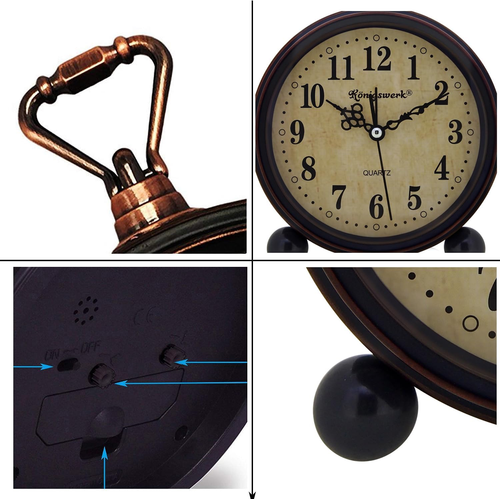 Vintage Analog Alarm Clock, 5.25 Inch Small Silent Desk Clock with Night Light, - 第 6/12 張圖片