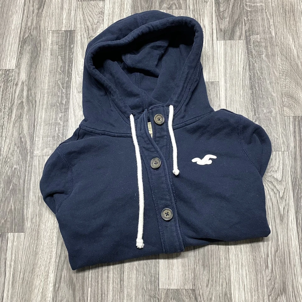 HOLLISTER Graphic On Sleeve Button Down Blue Sweatshirt Hoodie Girl's Size Large - Image 4 of 4