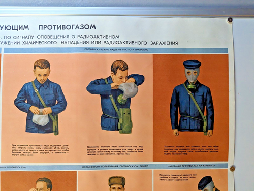 How to use a gas mask? / Chernobyl / Cold War / VTG Original Poster 36/24 in - Picture 3 of 7