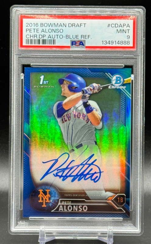 2016 Bowman 1st Chrome Draft Auto PETE ALONSO RC Blue Refractor /150 - PSA 9
