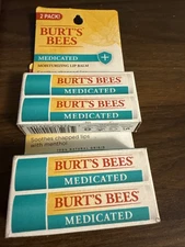 Lot of 2 Burt's Bees Medicated Moisturizing Menthol Lip Balm 2 pack