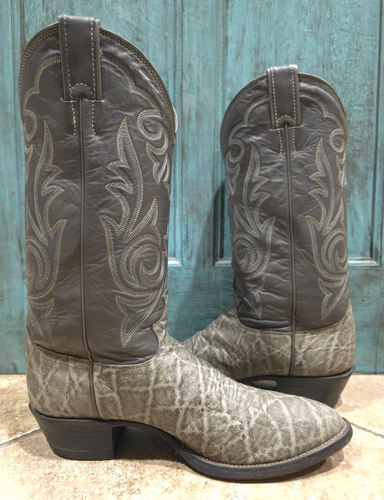 9D Justin Boots Gray Grey Exotic Safari Print Bullhide Cow 80s Vintage ...
