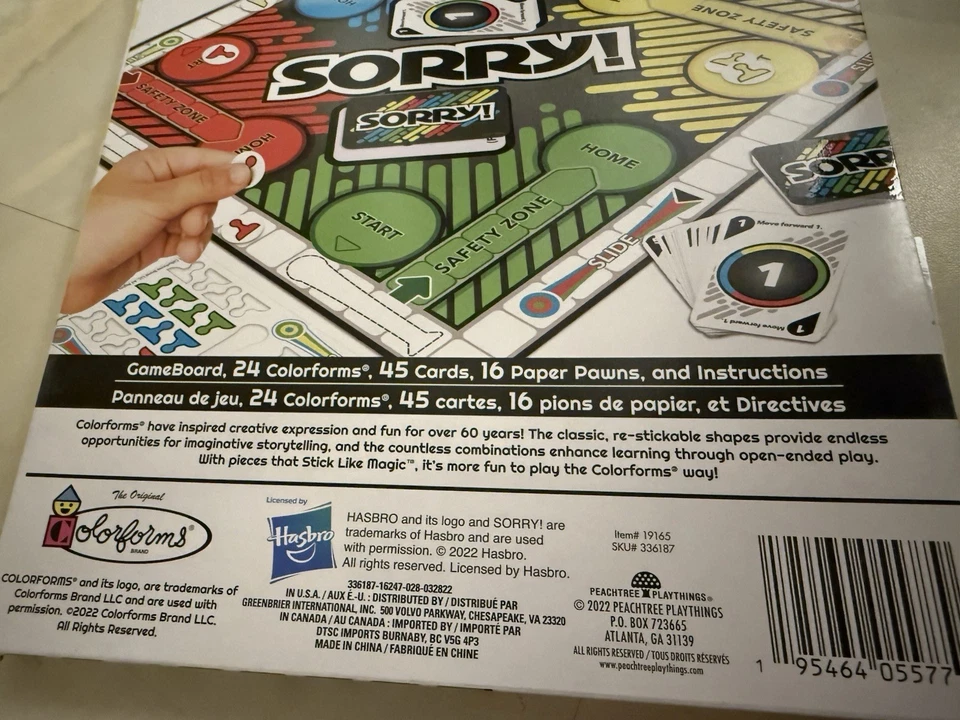 NEW Colorforms Sorry! Board Game Hasbro Ages 6+ 2-4 Players Peachtree Playthings - Image 4 of 4
