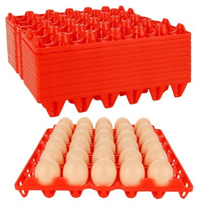 Red 30Egg Stackable Plastic Empty Egg Flat Carton Crate Rack Tray 12 PCS