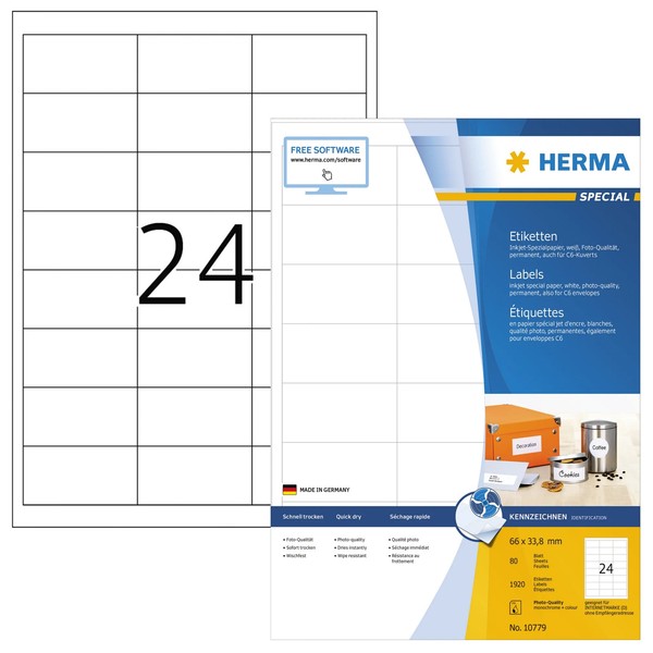 1 Bis 20X Herma Inkjet-Etiketten, 66 X 33,8 Mm, Weiß - Spare Bis Zu 21%-image