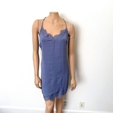 Aerie Size Large L Blue Lace Trim Satin Mini Slip Dress Sleeveless Racerback