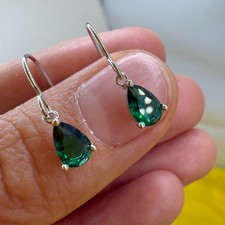 925 Sterling Silver Earrings 5x4mm Natural Gemstone Emerald Zircon Teardrop NEW
