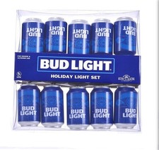Budweiser Bud Light Beer Can Christmas Light String Set of 10